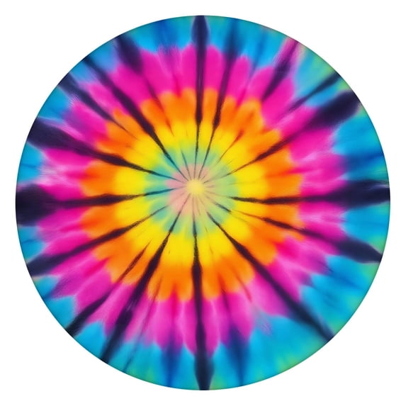Rainbow Tie Dye Mandala Pattern Round Fitted Tablecloth with Elastic Edge,Dining Table Cover Waterproof,Outdoor Round Tablecloth for Camping,Dining,Indoor and Outdoor