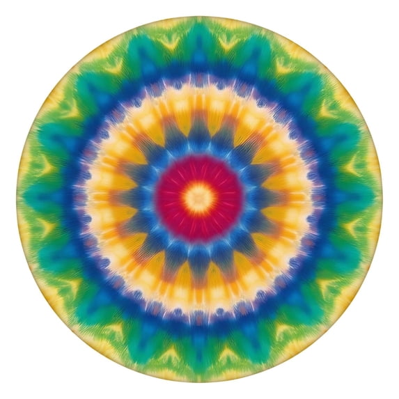 Rainbow Tie Dye Mandala Pattern Round Fitted Tablecloth with Elastic Edge,Dining Table Cover Waterproof,Outdoor Round Tablecloth for Camping,Dining,Indoor and Outdoor
