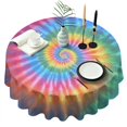 thumbnail image 1 of Rainbow Tie Dye Mandala Pattern Round Tablecloth 60"x60",Wrinkle Wipeable Table Cloth for Kitchen Dining Room Picnic Patio Party, 1 of 6