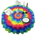 thumbnail image 1 of Rainbow Tie Dye Mandala Pattern Round Tablecloth 60"x60",Wrinkle Wipeable Table Cloth for Kitchen Dining Room Picnic Patio Party, 1 of 6