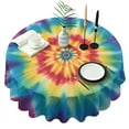 thumbnail image 1 of Rainbow Tie Dye Mandala Pattern Round Tablecloth 60"x60",Wrinkle Wipeable Table Cloth for Kitchen Dining Room Picnic Patio Party, 1 of 6