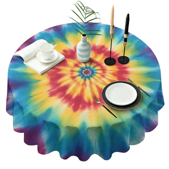 Rainbow Tie Dye Mandala Pattern Round Tablecloth 60"x60",Wrinkle Wipeable Table Cloth for Kitchen Dining Room Picnic Patio Party