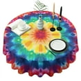 thumbnail image 1 of Rainbow Tie Dye Mandala Pattern Round Tablecloth 60"x60",Wrinkle Wipeable Table Cloth for Kitchen Dining Room Picnic Patio Party, 1 of 6