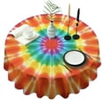 thumbnail image 1 of Rainbow Tie Dye Mandala Pattern Round Tablecloth 60"x60",Wrinkle Wipeable Table Cloth for Kitchen Dining Room Picnic Patio Party, 1 of 6