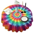 thumbnail image 1 of Rainbow Tie Dye Mandala Pattern Round Tablecloth 60"x60",Wrinkle Wipeable Table Cloth for Kitchen Dining Room Picnic Patio Party, 1 of 6
