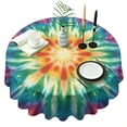 thumbnail image 1 of Rainbow Tie Dye Mandala Pattern Round Tablecloth 60"x60",Wrinkle Wipeable Table Cloth for Kitchen Dining Room Picnic Patio Party, 1 of 6