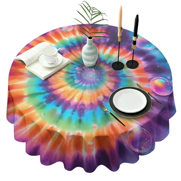 Rainbow Tie Dye Mandala Pattern Round Tablecloth 60"x60",Wrinkle Wipeable Table Cloth for Kitchen Dining Room Picnic Patio Party