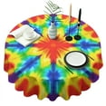 thumbnail image 1 of Rainbow Tie Dye Mandala Pattern Round Tablecloth 60"x60",Wrinkle Wipeable Table Cloth for Kitchen Dining Room Picnic Patio Party, 1 of 6