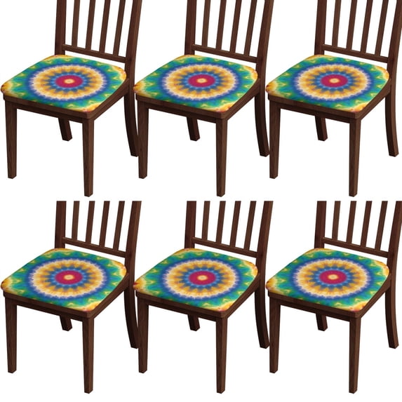 Rainbow Tie Dye Mandala Pattern Seat Covers for Dining Room Chairs Set Of 4,Stretch Printed Washable Chair Seat Cover with Elastic Ties and Button,Removable Waterproof Couch Cushion Covers