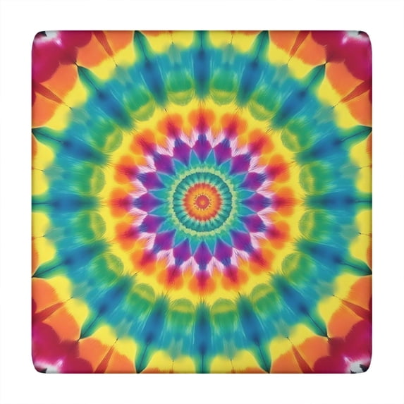 Rainbow Tie Dye Mandala Pattern Square Fitted Tablecloth with Elastic Edge,Square Table Cover,Washable Elastic Table Cover for Home Kitchen Party Decor 34"x34"