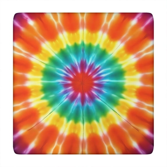 Rainbow Tie Dye Mandala Pattern Square Fitted Tablecloth with Elastic Edge,Square Table Cover,Washable Elastic Table Cover for Home Kitchen Party Decor 34"x34"