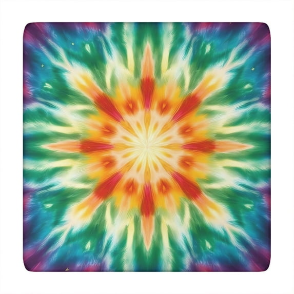 Rainbow Tie Dye Mandala Pattern Square Fitted Tablecloth with Elastic Edge,Square Table Cover,Washable Elastic Table Cover for Home Kitchen Party Decor 34"x34"