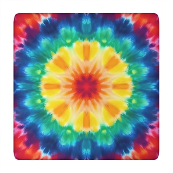 Rainbow Tie Dye Mandala Pattern Square Fitted Tablecloth with Elastic Edge,Square Table Cover,Washable Elastic Table Cover for Home Kitchen Party Decor 34"x34"