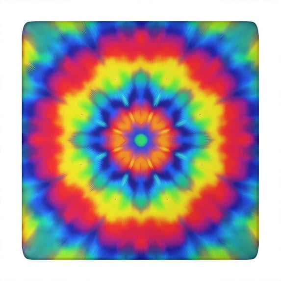 Rainbow Tie Dye Mandala Pattern Square Fitted Tablecloth with Elastic Edge,Square Table Cover,Washable Elastic Table Cover for Home Kitchen Party Decor 34"x34"
