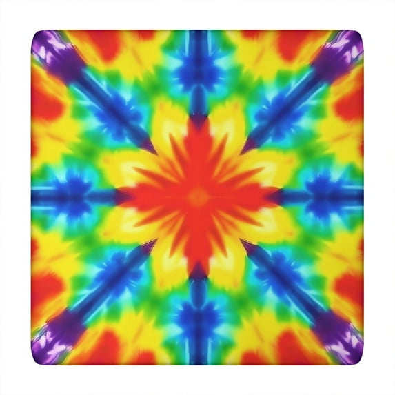 Rainbow Tie Dye Mandala Pattern Square Fitted Tablecloth with Elastic Edge,Square Table Cover,Washable Elastic Table Cover for Home Kitchen Party Decor 34"x34"