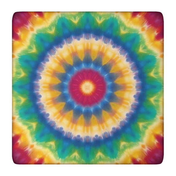 Rainbow Tie Dye Mandala Pattern Square Fitted Tablecloth with Elastic Edge,Square Table Cover,Washable Elastic Table Cover for Home Kitchen Party Decor 36"x36"