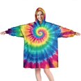 thumbnail image 1 of Rainbow Tie Dye Mandala Pattern Wearable Oversized Blanket,Wearable Blanket Hoodie for Adults,Cozy Hooded Blankets with Super Pockets,Super Warm Fuzzy Pullover for Women & Men, 1 of 6