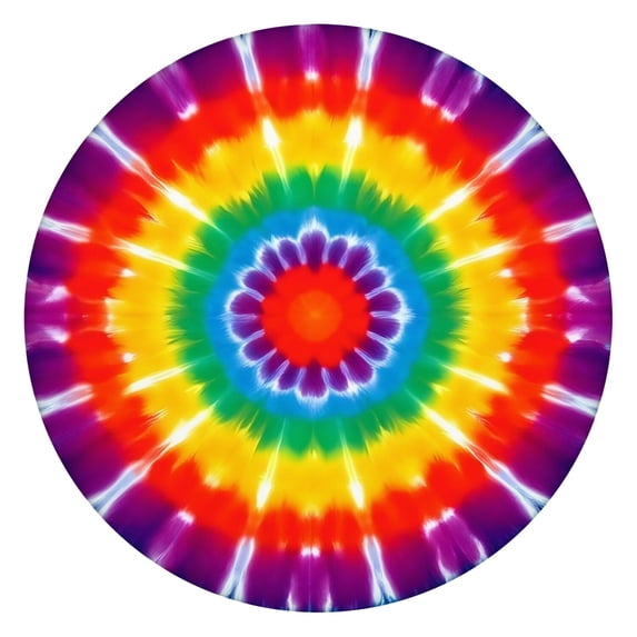 Rainbow Tie Dye Mandala Round Fitted Tablecloth with Elastic Edge,Dining Table Cover Waterproof,Outdoor Round Tablecloth for Camping,Dining,Indoor and Outdoor