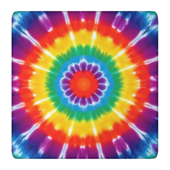 Rainbow Tie Dye Mandala Square Fitted Tablecloth with Elastic Edge,Square Table Cover,Washable Elastic Table Cover for Home Kitchen Party Decor 36"x36"
