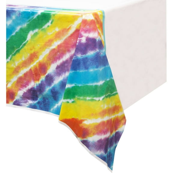 Rainbow Tie Dye Plastic Tablecloth, 84 x 54in, 1ct