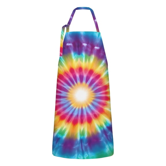 Rainbow Tie Dye Radial Pattern Apron-Garden Aprons for Women with Pockets-Cotton Linen Waterproof Kitchen Cooking Gardening Aprons Adjustable for Kitchen,Cooking,BBQ and Salon 33x27 Inch