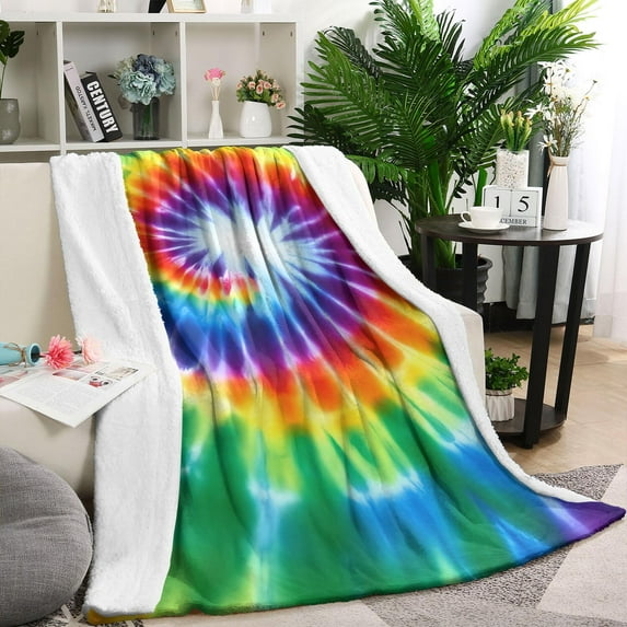 Rainbow Tie Dye Radial Pattern Blanket,Comfortable Soft Flannel Throw Blanket,All Season,Warm Lightweight Blankets for Sofa Bed Couch Living Room Chair,60"x80"