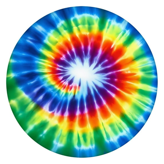 Rainbow Tie Dye Radial Pattern Round Fitted Tablecloth with Elastic Edge,Dining Table Cover Waterproof,Outdoor Round Tablecloth for Camping,Dining,Indoor and Outdoor