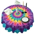 thumbnail image 1 of Rainbow Tie Dye Radial Pattern Round Tablecloth 60"x60",Wrinkle Wipeable Table Cloth for Kitchen Dining Room Picnic Patio Party, 1 of 6
