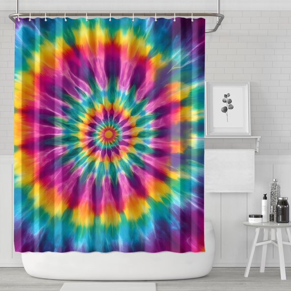 Rainbow Tie Dye Radial Pattern Shower Curtain 72"x84" ,Bathroom Decorative Shower Curtains Set with 12 Hooks,Modern Waterproof Washable Shower Curtain