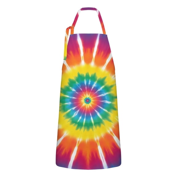 Rainbow Tie Dye Ray Circle Pattern Apron-Garden Aprons for Women with Pockets-Cotton Linen Waterproof Kitchen Cooking Gardening Aprons Adjustable for Kitchen,Cooking,BBQ and Salon 33x27 Inch