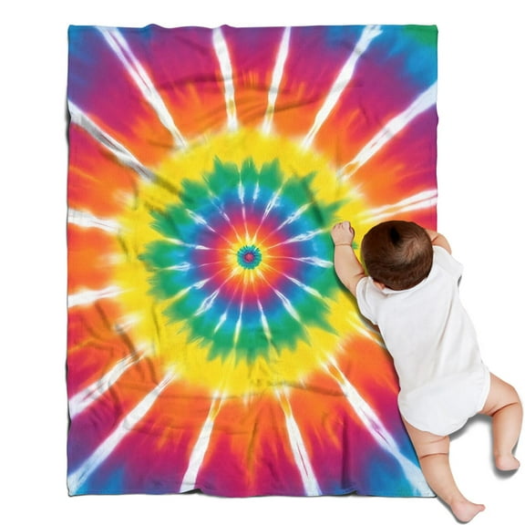 Rainbow Tie Dye Ray Circle Pattern Blanket,Comfortable Soft Flannel Throw Blanket,All Season,Warm Lightweight Blankets for Sofa Bed Couch Living Room Chair,30"x40"