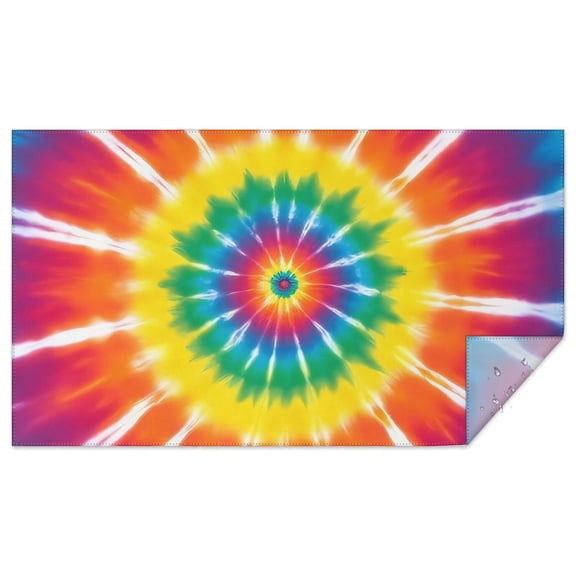 Rainbow Tie Dye Ray Circle Pattern Rectangle Tablecloth 60"x102",Waterproof Polyester Rectangle Table Cloth, Wipeable Spillproof Polyester Tablecloth for Dining, Camping, Indoor and Outdoor