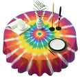 thumbnail image 1 of Rainbow Tie Dye Ray Circle Pattern Round Tablecloth 60"x60",Wrinkle Wipeable Table Cloth for Kitchen Dining Room Picnic Patio Party, 1 of 6