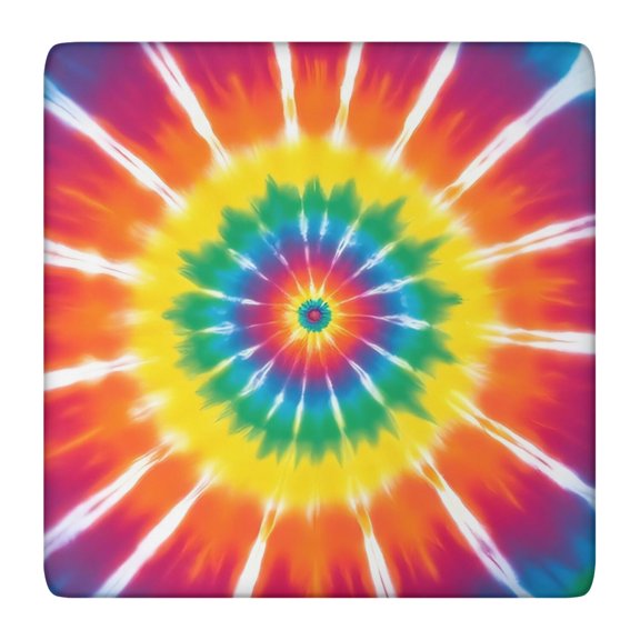 Rainbow Tie Dye Ray Circle Pattern Square Fitted Tablecloth with Elastic Edge,Square Table Cover,Washable Elastic Table Cover for Home Kitchen Party Decor 36"x36"