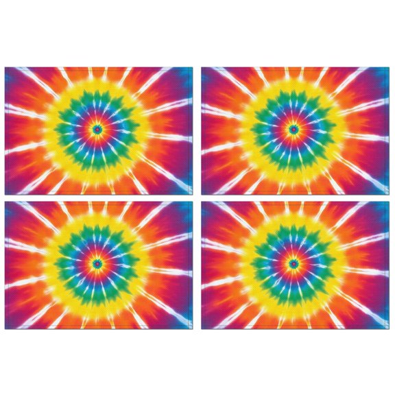 Rainbow Tie Dye Ray Circle Pattern Summer Placemats Table Placemats Set Of 4-Linen Kitchen Washable Placemats Table Mats 11.8"x17.7" Non-Slip Heat Resistant