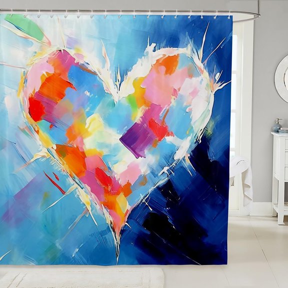 Rainbow Tie Dye Shower Curtain, Cute Heart Blue Tie Dye Bathroom Shower Curtain Sets Kawaii Room Decor, Watercolor Gradient Modern Art Decor Bath Curtain 72" Wx72 L
