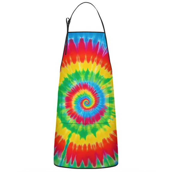 Rainbow Tie Dye Spiral Apron-Garden Aprons for Women with Pockets-Cotton Linen Waterproof Kitchen Cooking Gardening Aprons Adjustable for Kitchen,Cooking,BBQ and Salon 33x27 Inch