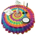 thumbnail image 1 of Rainbow Tie Dye Spiral Dot Pattern Round Tablecloth 60"x60",Wrinkle Wipeable Table Cloth for Kitchen Dining Room Picnic Patio Party, 1 of 6