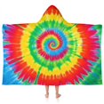 thumbnail image 1 of Rainbow Tie Dye Spiral Hooded Bath Towel，50"x30" for Ages 3 To 12 Kids, Quick Dry Lightweight Soft Microfiber Hood Beach Towel Cover Up for Kids, 1 of 7