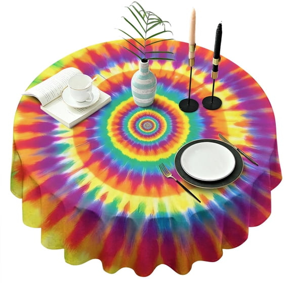Rainbow Tie Dye Spiral Layer Pattern Round Tablecloth 60"x60",Wrinkle Wipeable Table Cloth for Kitchen Dining Room Picnic Patio Party