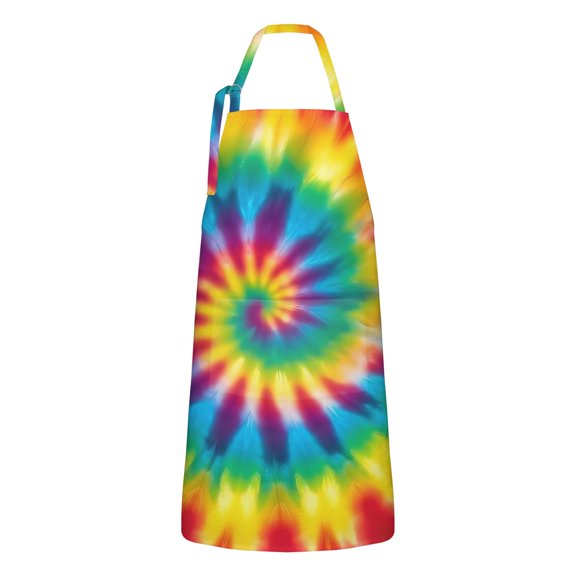 Rainbow Tie Dye Spiral Pattern Apron-Garden Aprons for Women with Pockets-Cotton Linen Waterproof Kitchen Cooking Gardening Aprons Adjustable for Kitchen,Cooking,BBQ and Salon 33x27 Inch