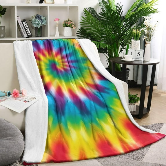 Rainbow Tie Dye Spiral Pattern Blanket,Comfortable Soft Lamb Wool Throw Blanket,All Season,Warm Lightweight Blankets for Sofa Bed Couch Living Room Chair,60"x80"