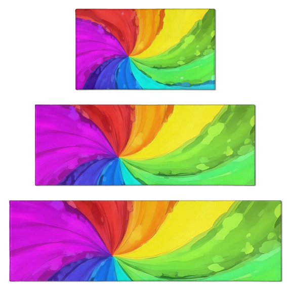 Rainbow Tie Dye Spiral Pattern Kitchen Rugs Sets Of 3,Kitchen Runner Rugs Non Skid Washable,Decorative Kitchen Floor Mats for Kitchen,Sink,Laundry,17"x30"+ 17"x47" + 17"x59"