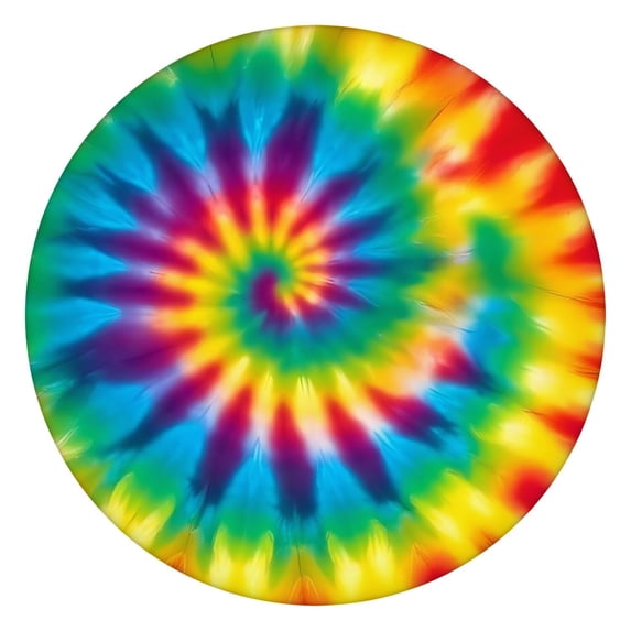 Rainbow Tie Dye Spiral Pattern Round Fitted Tablecloth with Elastic Edge,Dining Table Cover Waterproof,Outdoor Round Tablecloth for Camping,Dining,Indoor and Outdoor