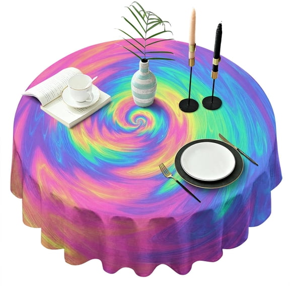 Rainbow Tie Dye Spiral Pattern Round Tablecloth 60"x60",Wrinkle Wipeable Table Cloth for Kitchen Dining Room Picnic Patio Party