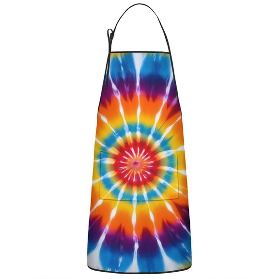 Rainbow Tie Dye Sunburst Apron-Garden Aprons for Women with Pockets-Cotton Linen Waterproof Kitchen Cooking Gardening Aprons Adjustable for Kitchen,Cooking,BBQ and Salon 33x27 Inch