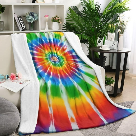 Rainbow Tie Dye Sunburst Blanket,Comfortable Soft Flannel Throw Blanket,All Season,Warm Lightweight Blankets for Sofa Bed Couch Living Room Chair,60"x80"