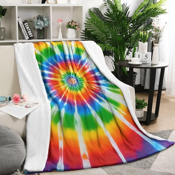 Rainbow Tie Dye Sunburst Blanket,Comfortable Soft Lamb Wool Throw Blanket,All Season,Warm Lightweight Blankets for Sofa Bed Couch Living Room Chair,50"x60"