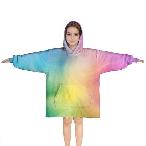 Rainbow Tie Dye Swirl Pattern Blanket Hoodies for Kids 6-13YR Oversize Wearable Blanket Hoodies for Boys Girls Teens