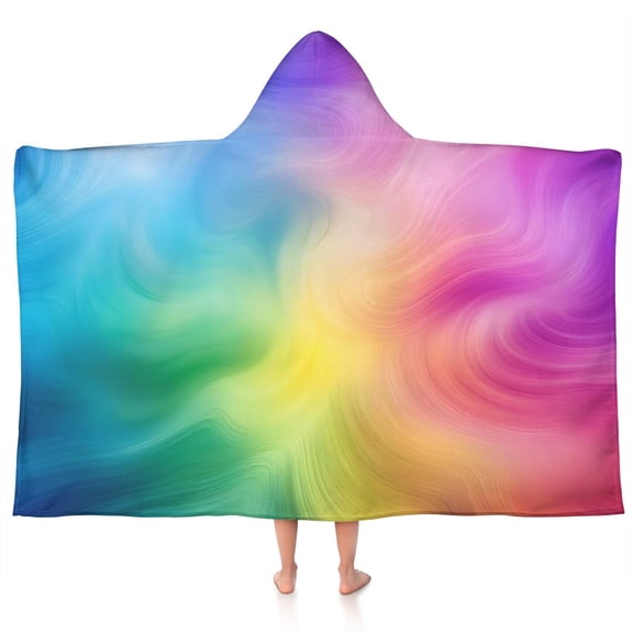 Rainbow Tie Dye Swirl Pattern Hooded Bath Towel，50"x30" for Ages 3 To 12 Kids, Quick Dry Lightweight Soft Microfiber Hood Beach Towel Cover Up for Kids